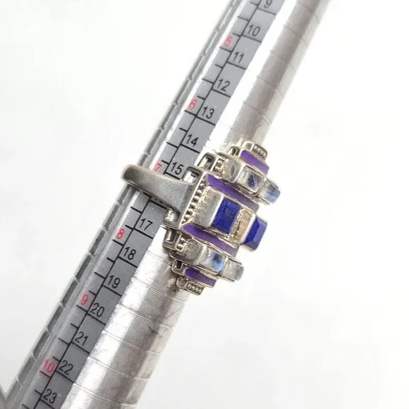 Nicky Butler sterling 925 lapis lazuli moonstone geometric ring purple enamel, 7 - Picture 9 of 10